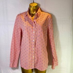 GAP Women's Red Striped Embroidered Fitted Button up Boyfriend Shirt Preppy Sz M